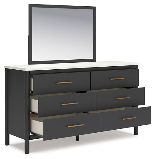 Cadmori Full Upholstered Panel Bed with Mirrored Dresser, Chest and Nightstand