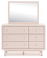 Wistenpine Full Upholstered Panel Bed with Mirrored Dresser and Nightstand